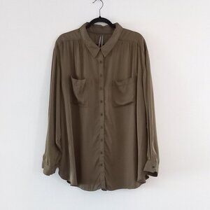 ANTHROPOLOGIE  satiny khaki button up blouse